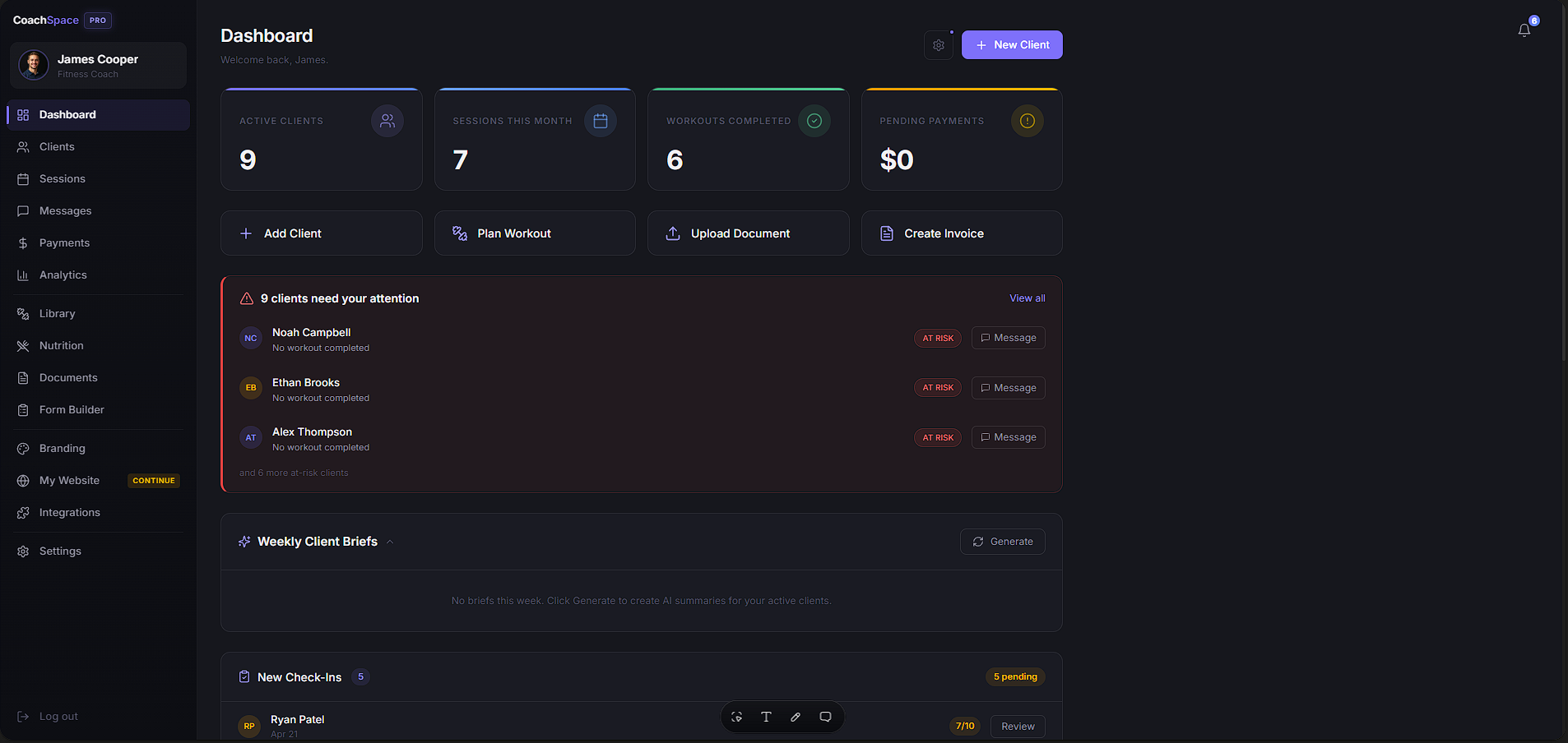 CoachSpace coach dashboard