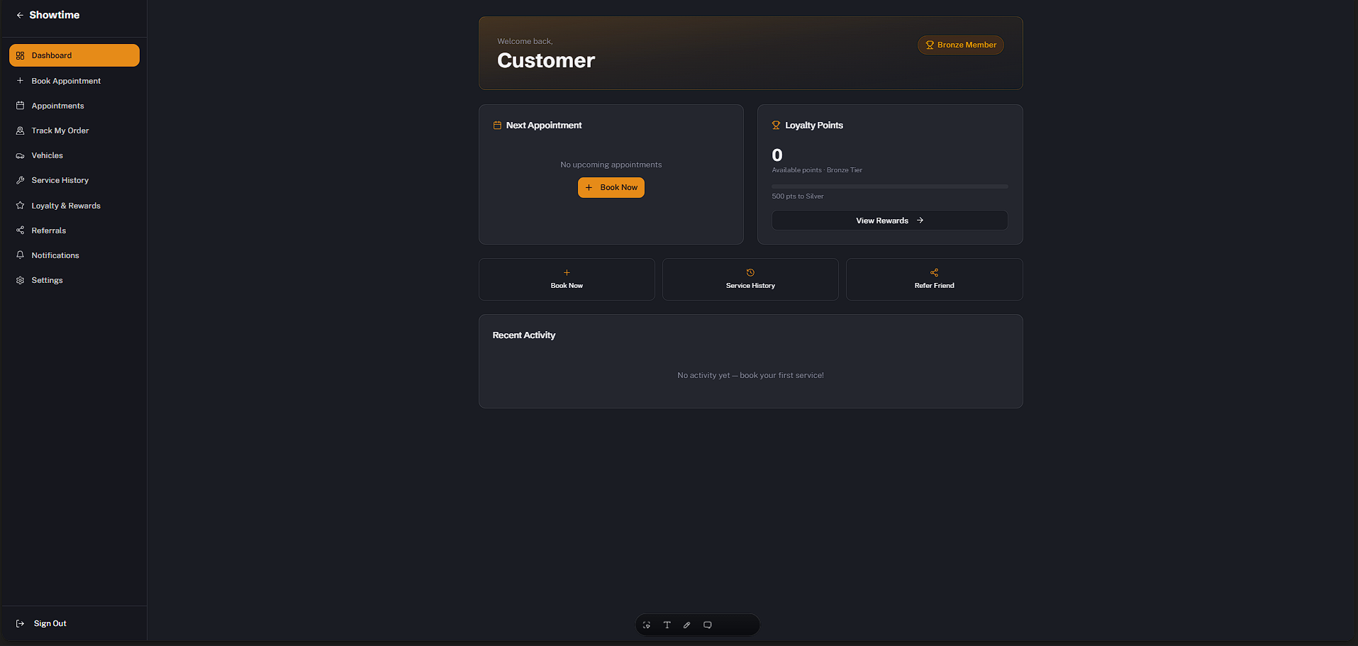 Showtime customer loyalty portal