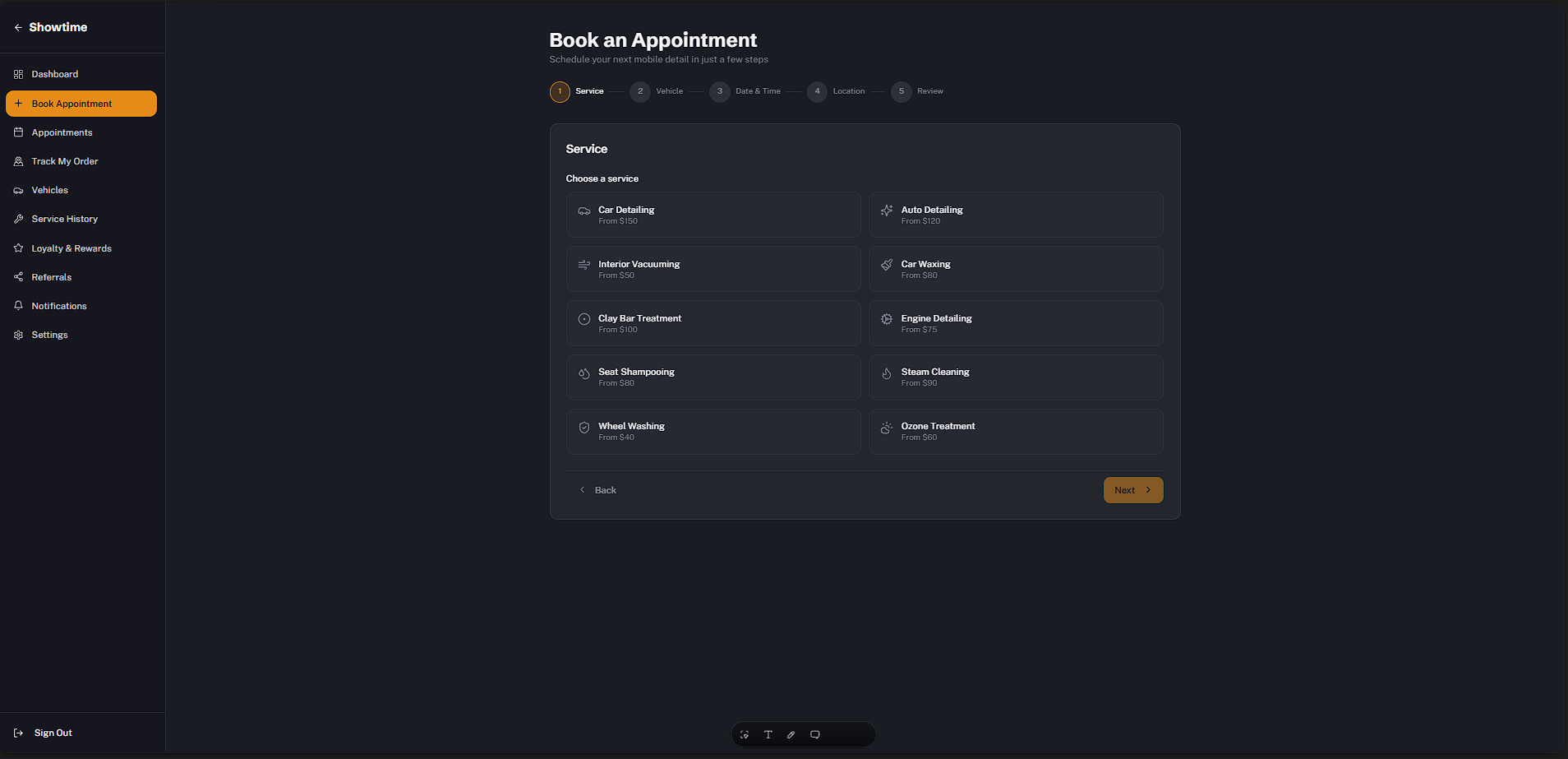 Showtime booking appointment flow